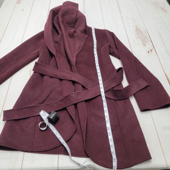 Tahari purple wool wrap coat oversized collar - Picture 3 of 7